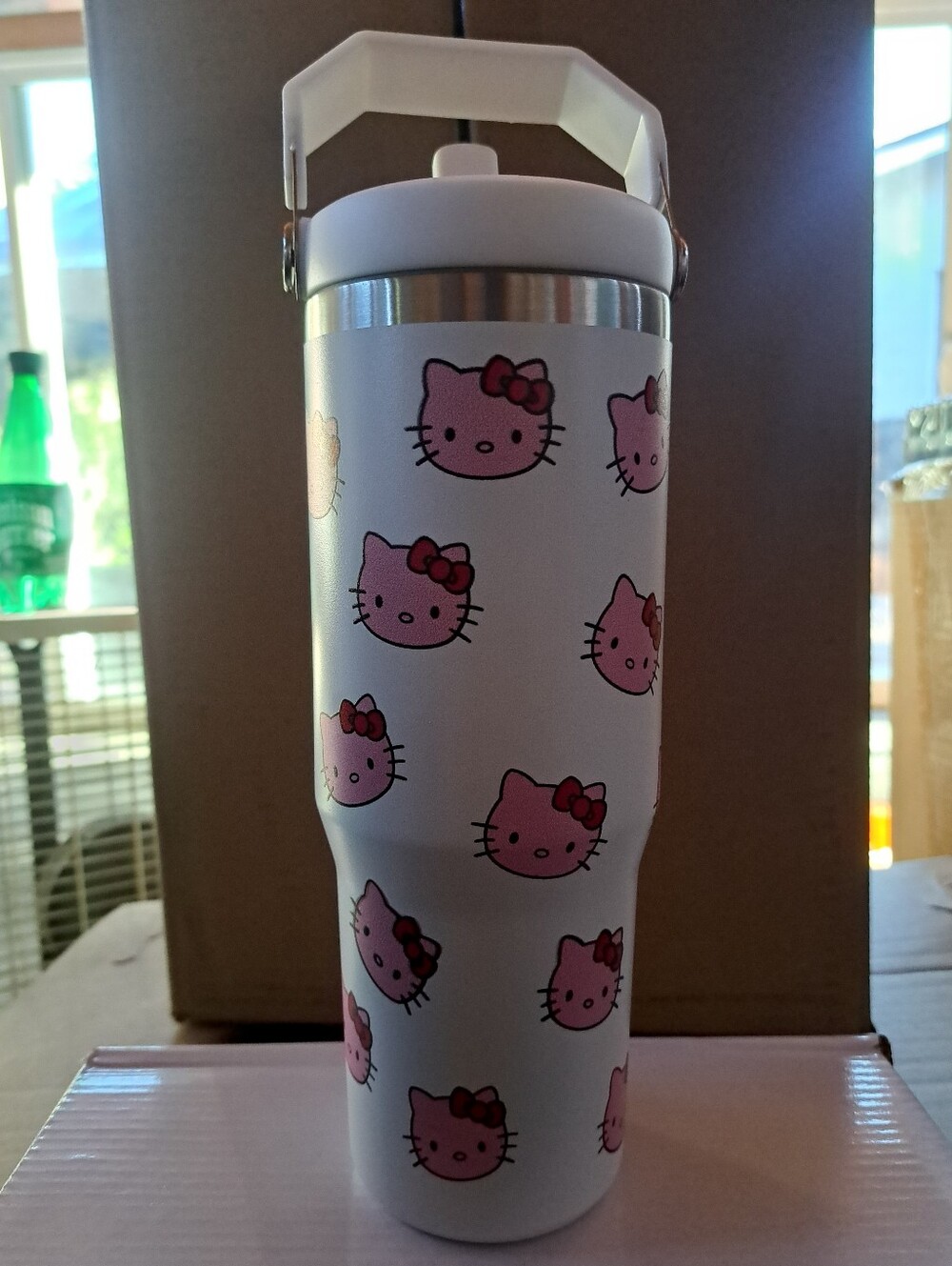 Hello Kitty Pink and White Kids Travel Tumbler with Handle